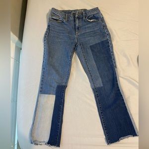 patterned Universal Thread ankle length straight jeans, dark/light blue